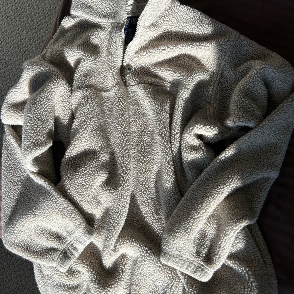 Lands' End Cream Teddy Jacket Cozy Plush Style